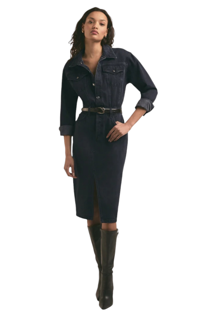 Favorite Daughter The City Asphalt Wash Denim Midi Dress