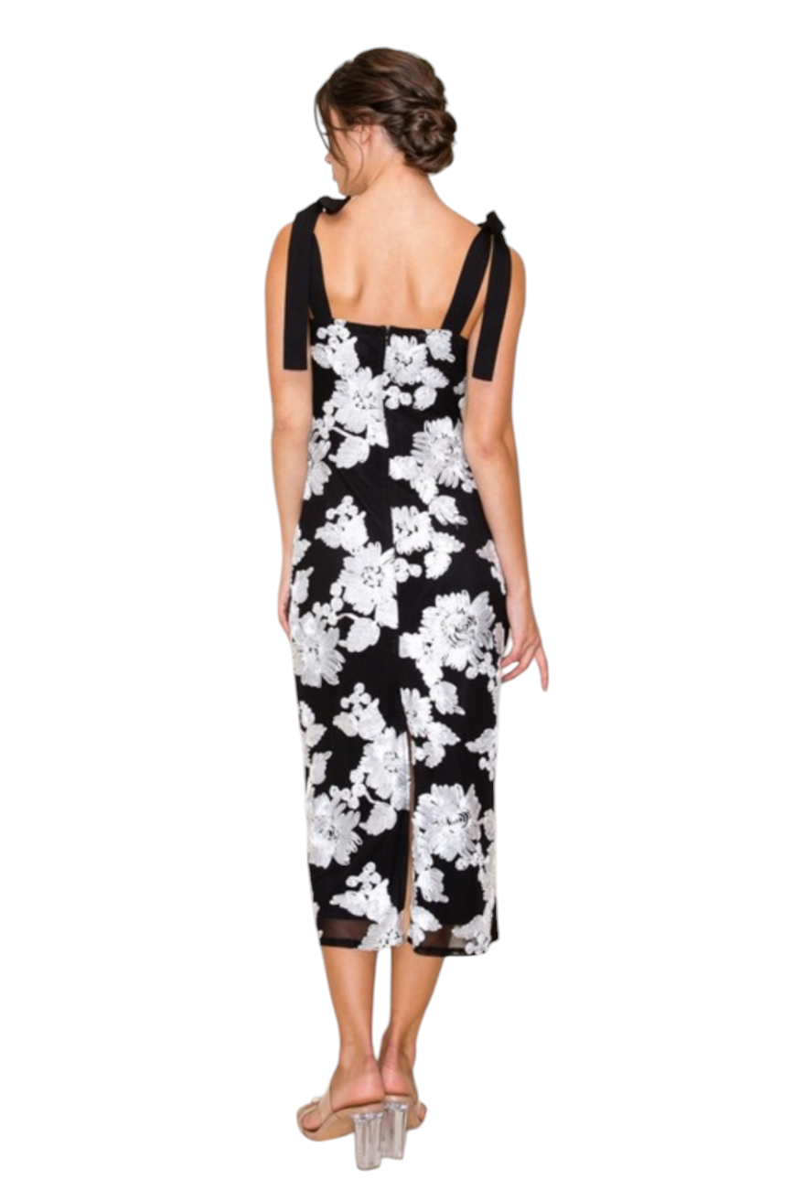 Allure Black & White Embroidered Midi Dress