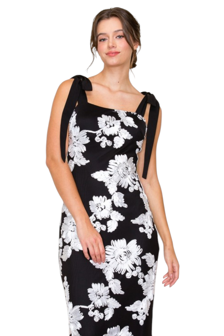 Allure Black & White Embroidered Midi Dress