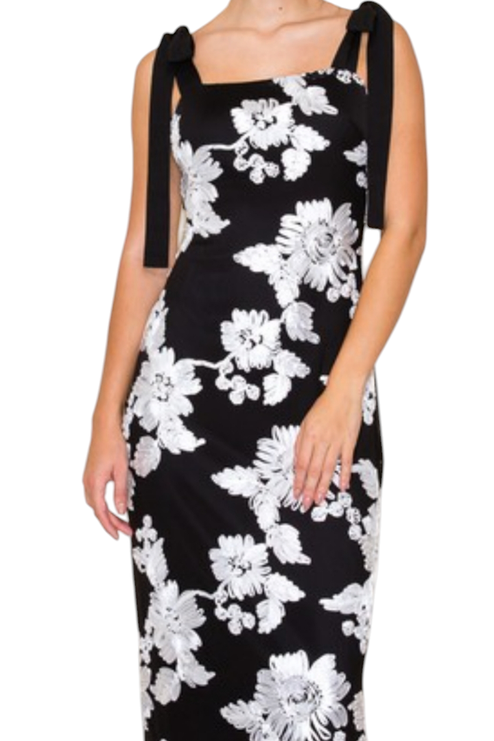 Allure Black & White Embroidered Midi Dress