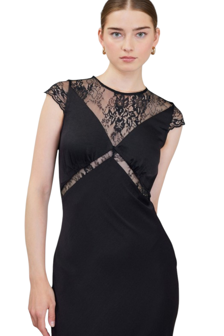 Black Cap Sleeve Lace Trim Midi Dress Luscious Boutique Black Cap Sleeve Lace Trim Midi Dress Luscious Boutique