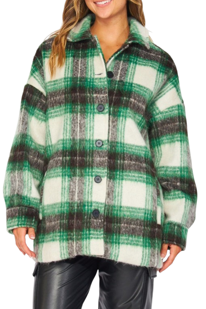 Green Plaid Button Down Shacket