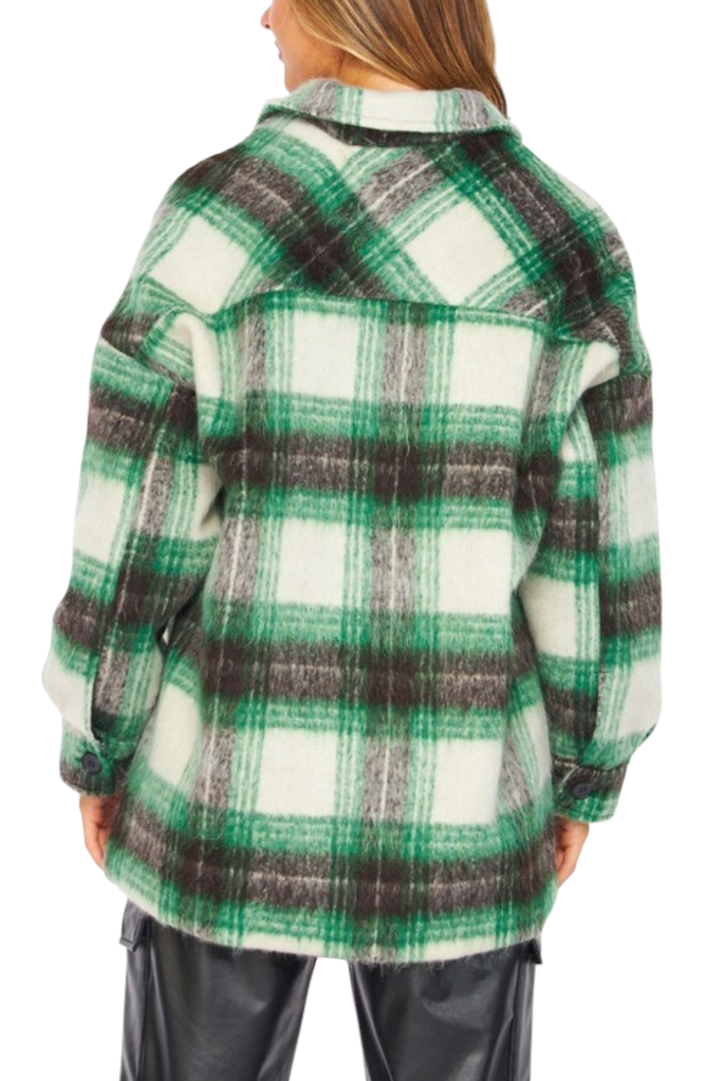 Green Plaid Button Down Shacket