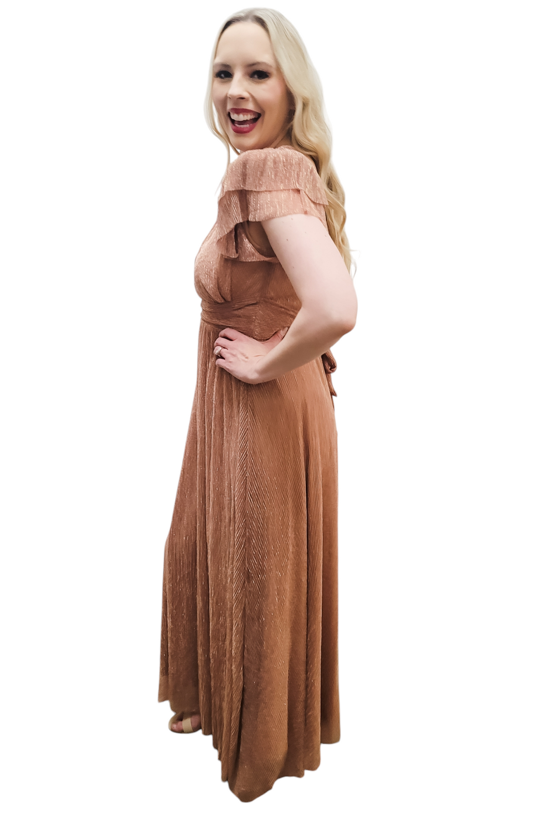 rose gold metallic maxi dress Felicity Rose Gold Maxi Dress