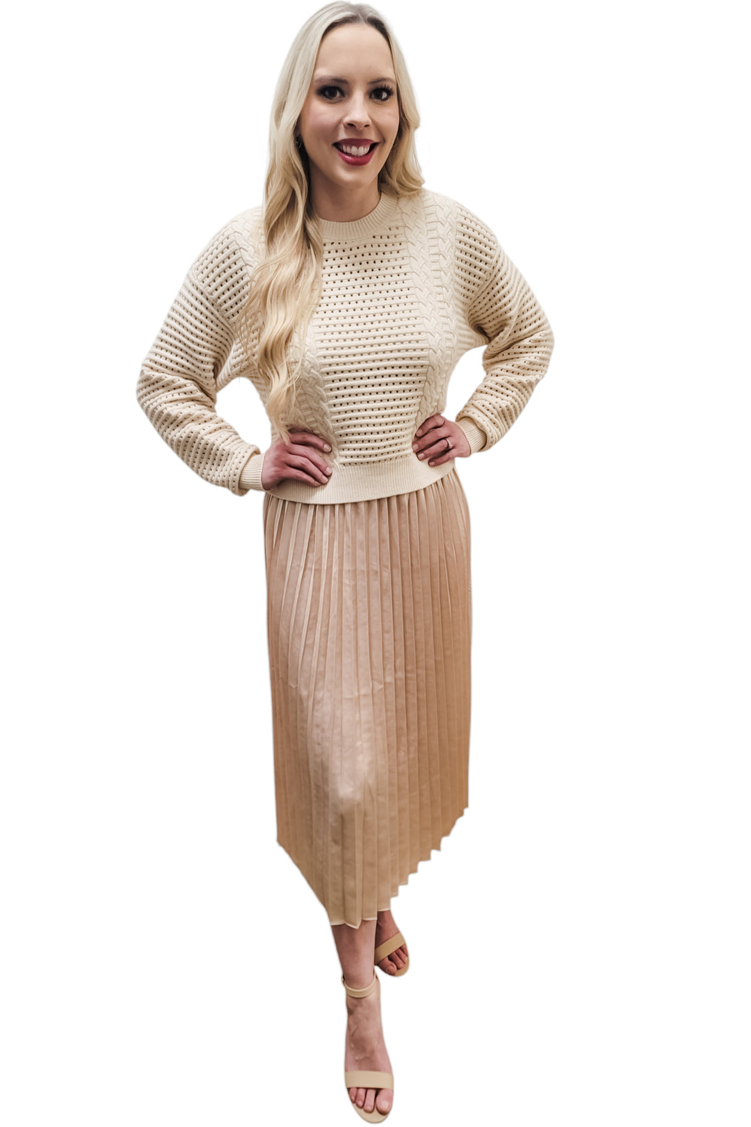 Champagne Sweater & Pleated Midi Dress Set Luscious Boutique Champagne Sweater & Pleated Midi Dress Set Luscious Boutique