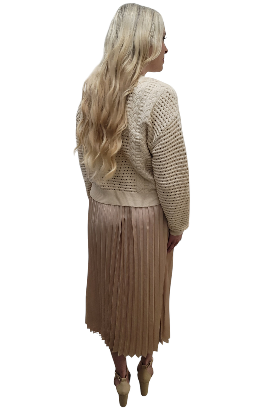 Champagne Sweater & Pleated Midi Dress Set