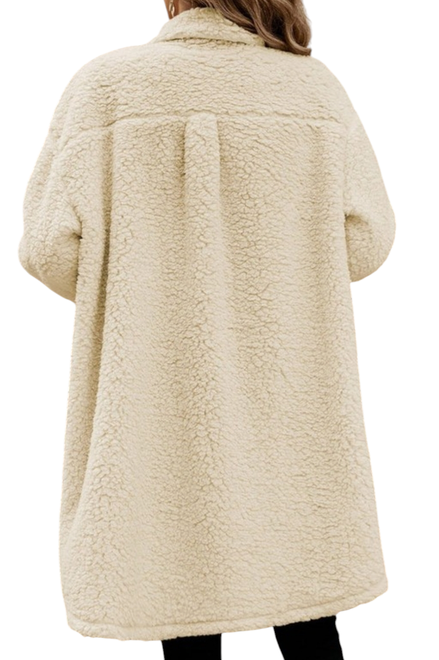 Beige & Khaki Pockets Sherpa Teddy Coat