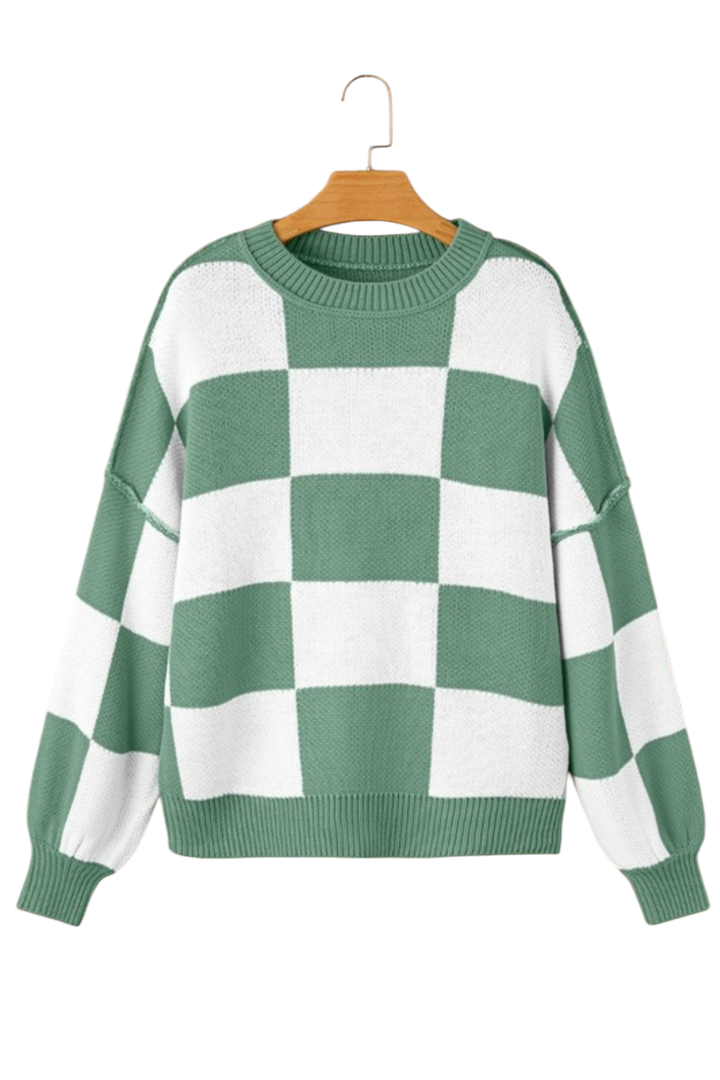 Green Checkered Oversized Sweater