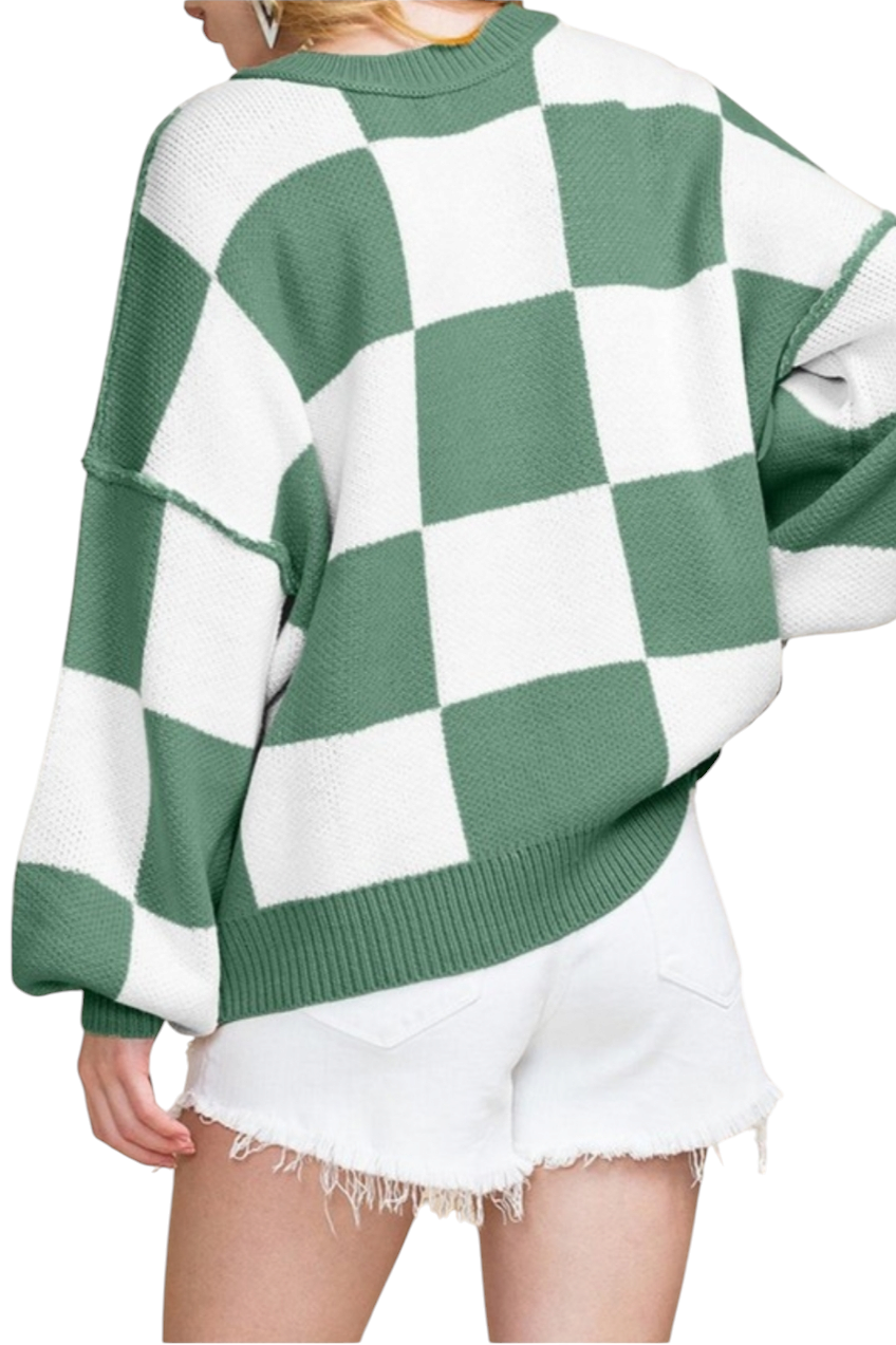 Green Checkered Oversized Sweater