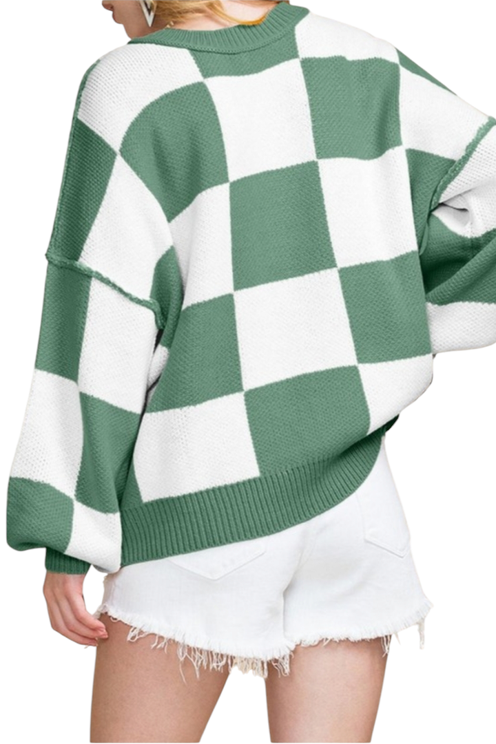 Green Checkered Oversized Sweater