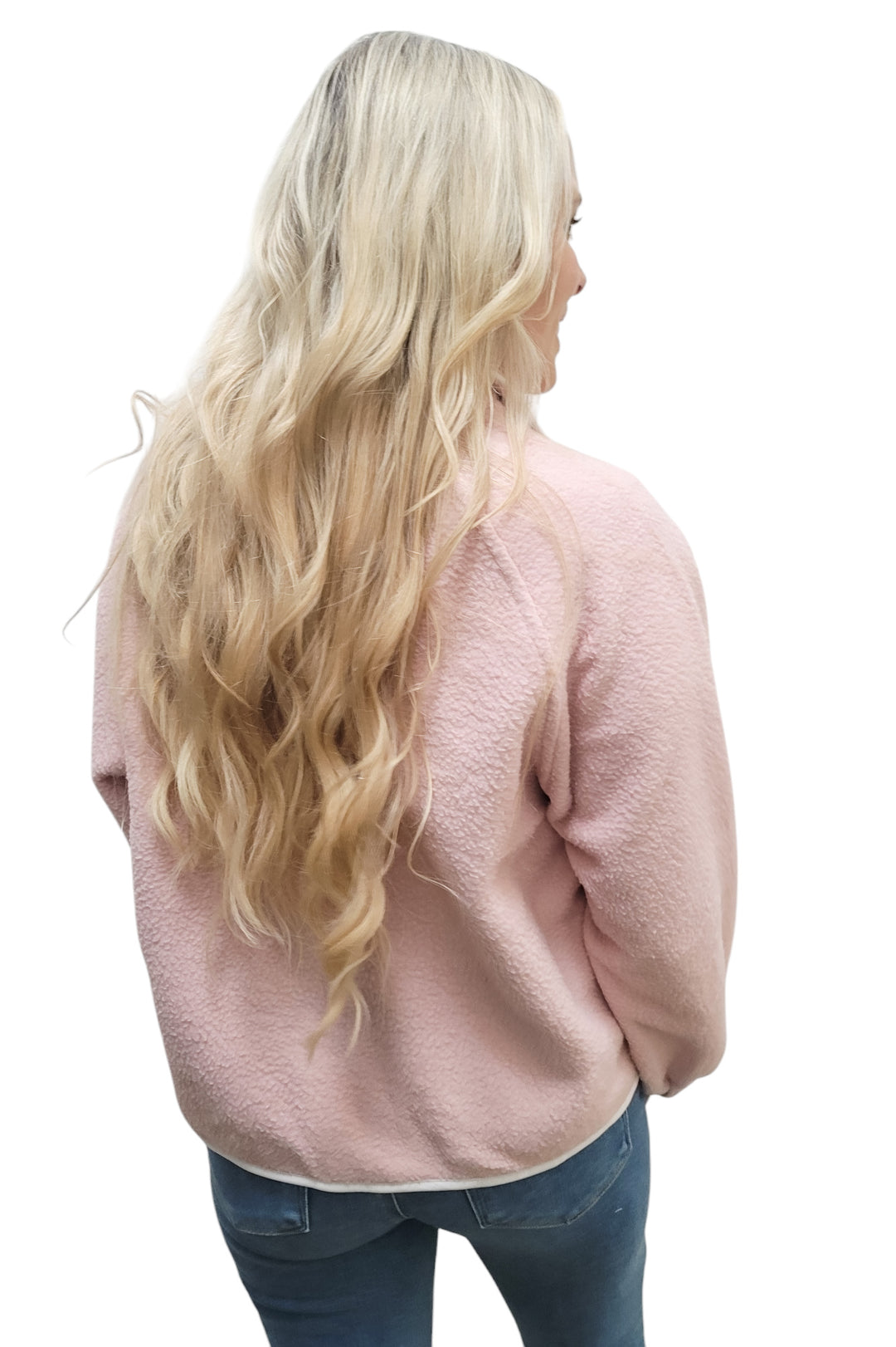 Pink Half Buttoned Fleece Sweatshirt