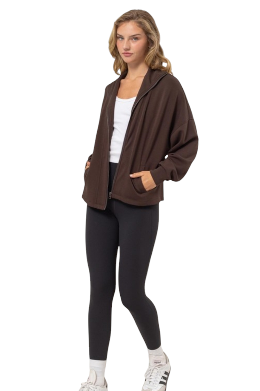 Chocolate Brown Casual Zip-Up Jacket