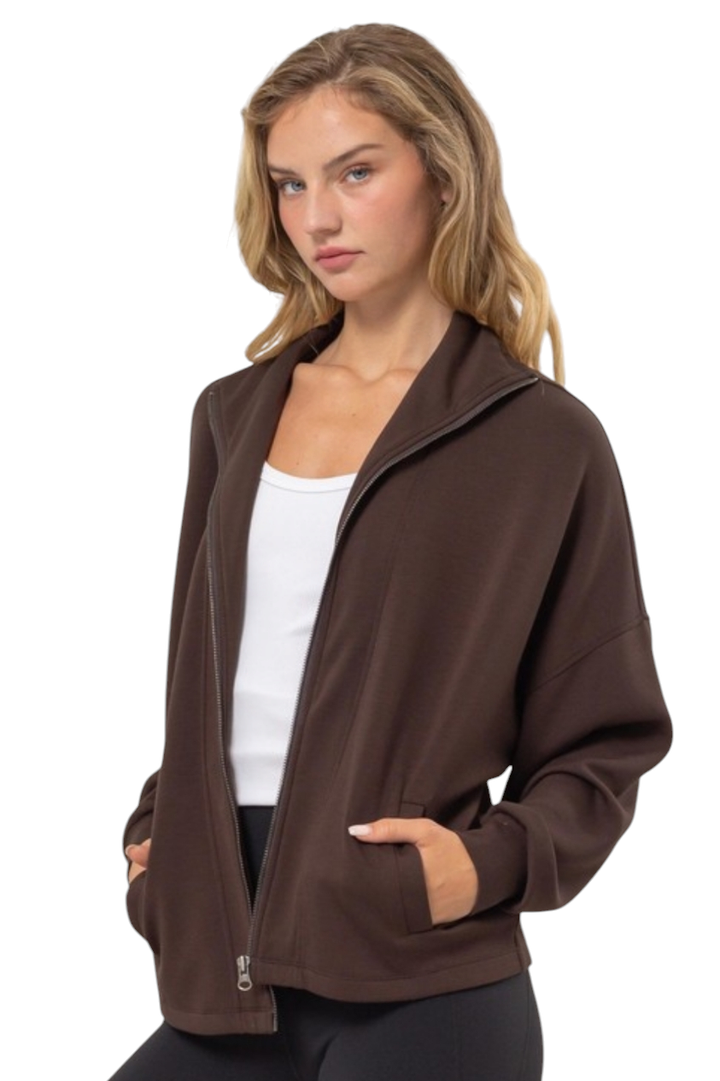 Chocolate Brown Casual Zip-Up Jacket