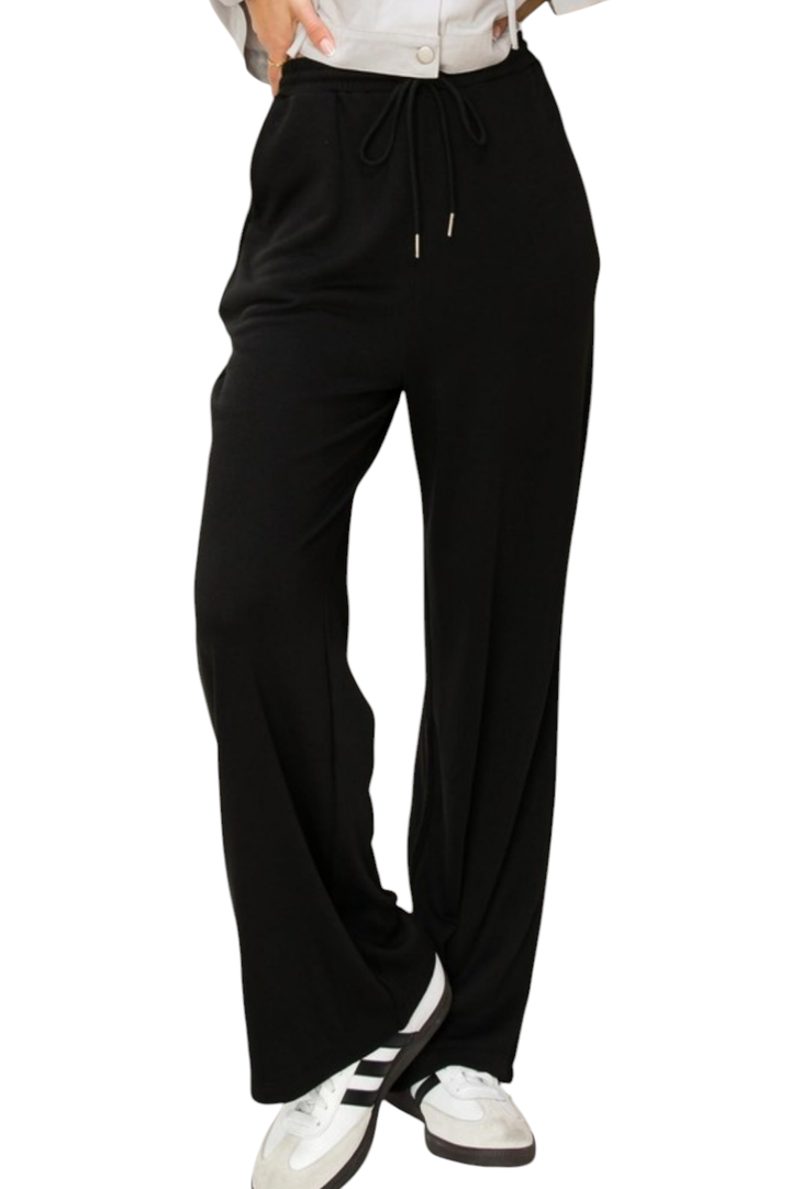 Black Drawstring Straight Jogger Pants