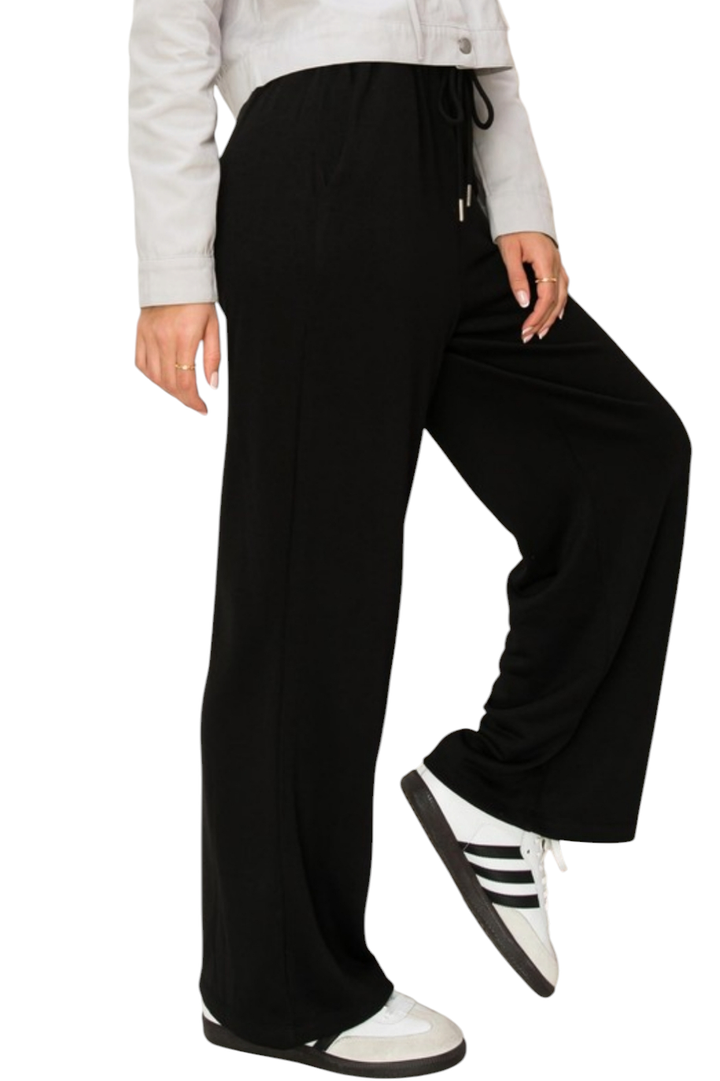 Black Drawstring Straight Jogger Pants