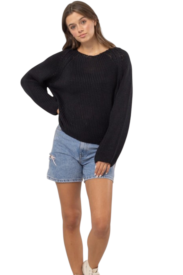 Black Classic Rib Round Neck Sweater Pullover