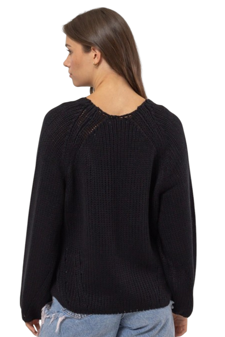 Black Classic Rib Round Neck Sweater Pullover