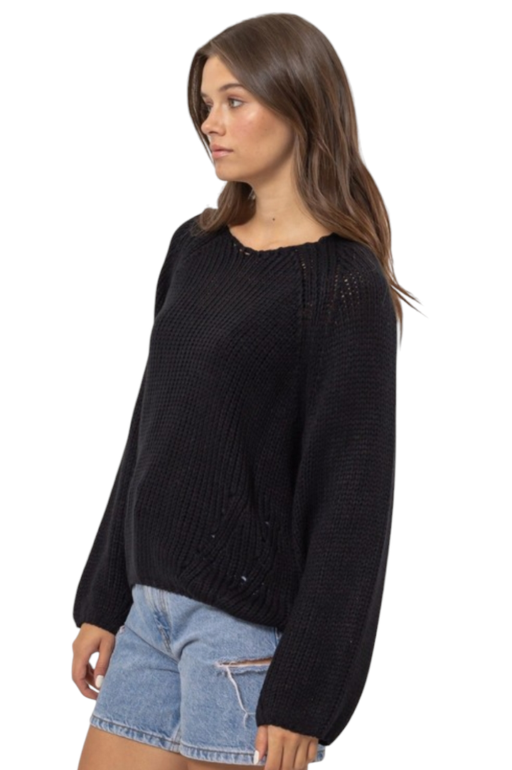 Black Classic Rib Round Neck Sweater Pullover