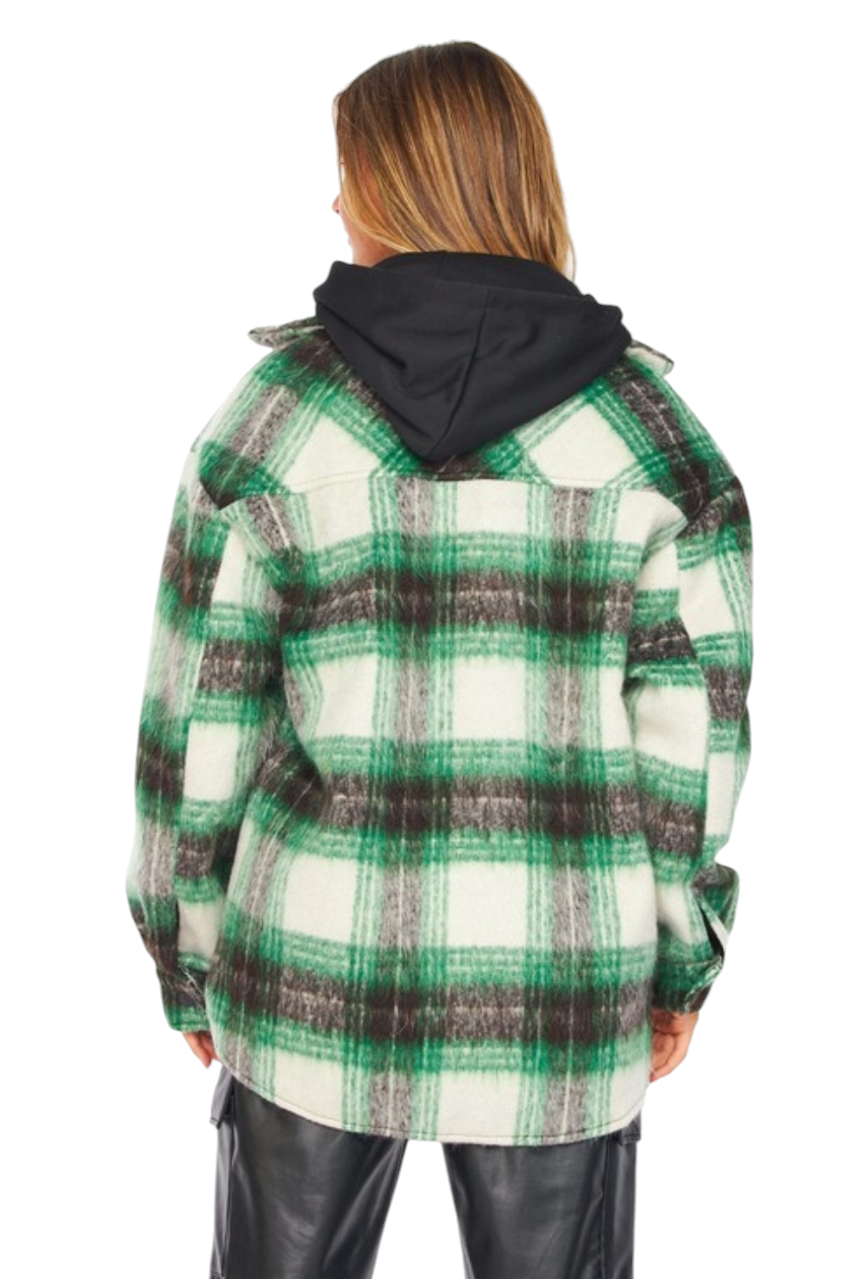 Green Plaid Hoodie Shacket