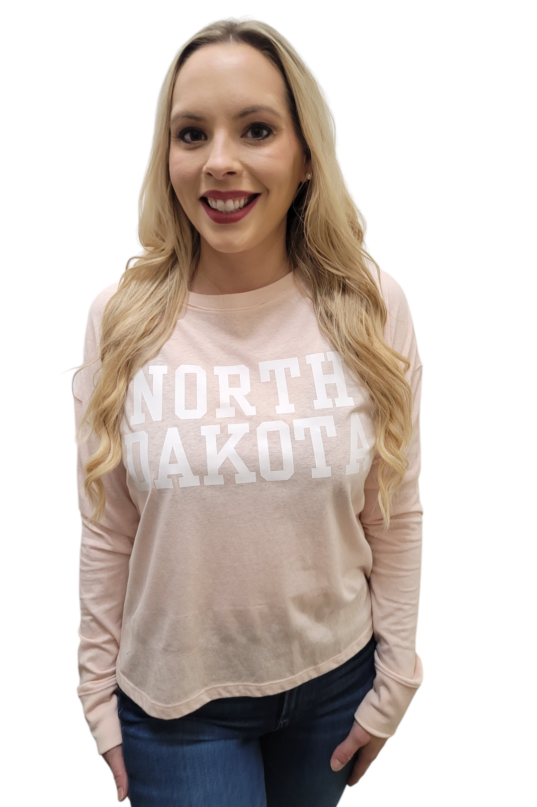 North Dakota Light Pink Long Sleeve Crewneck Tee