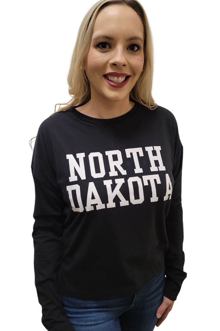 North Dakota Black Long Sleeve Crewneck Tee