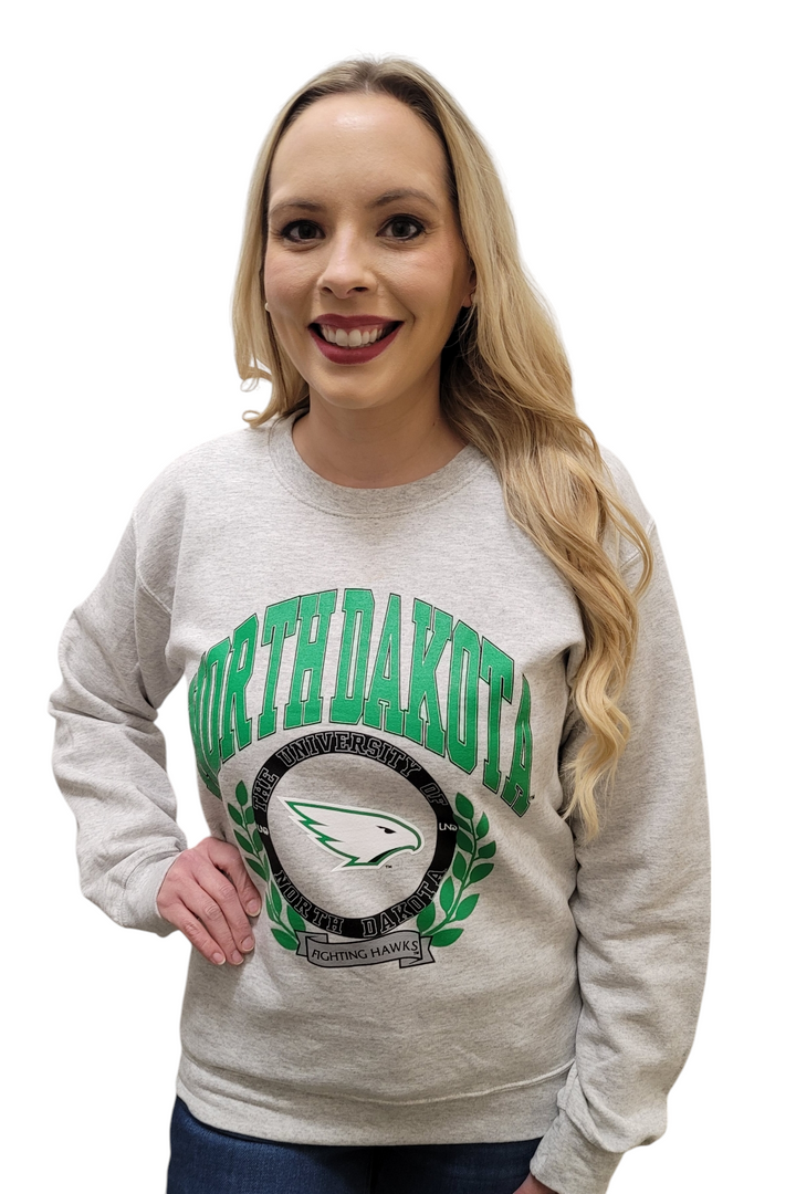 North Dakota Fighting Hawks Ash Crewneck Sweatshirt