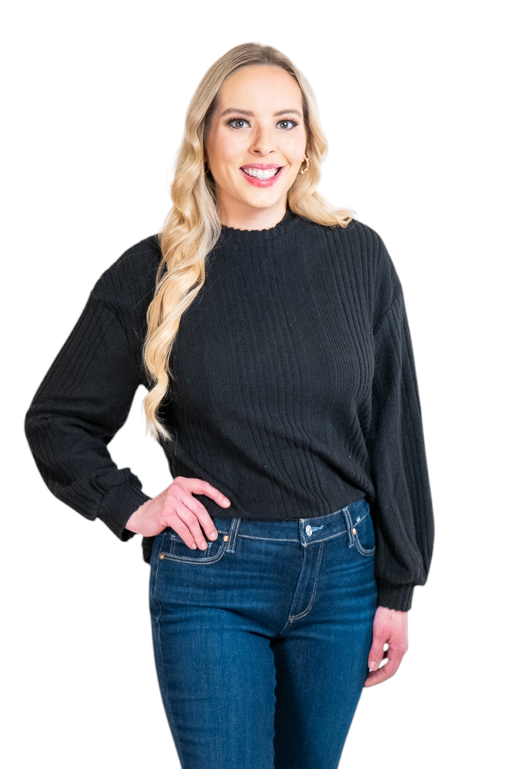 Black Mock Neck Ribbed Sweater