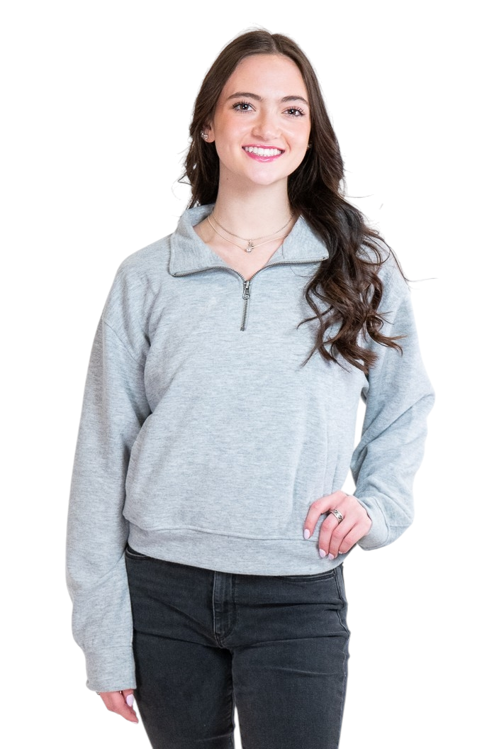 Heather Gray Half Zip Front Pocket Sweatshirt