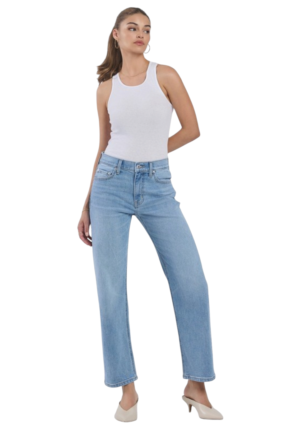 Eunina Danica Mid Rise Bowed Straight Jeans