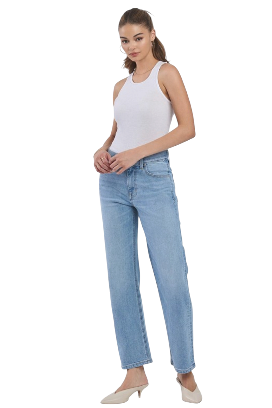 Eunina Danica Mid Rise Bowed Straight Jeans