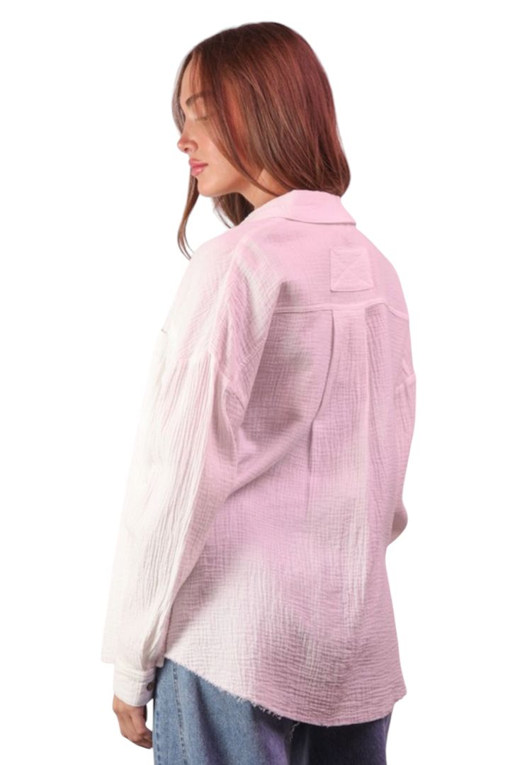 White Mineral Washed Gauze Button Down Shirt Top
