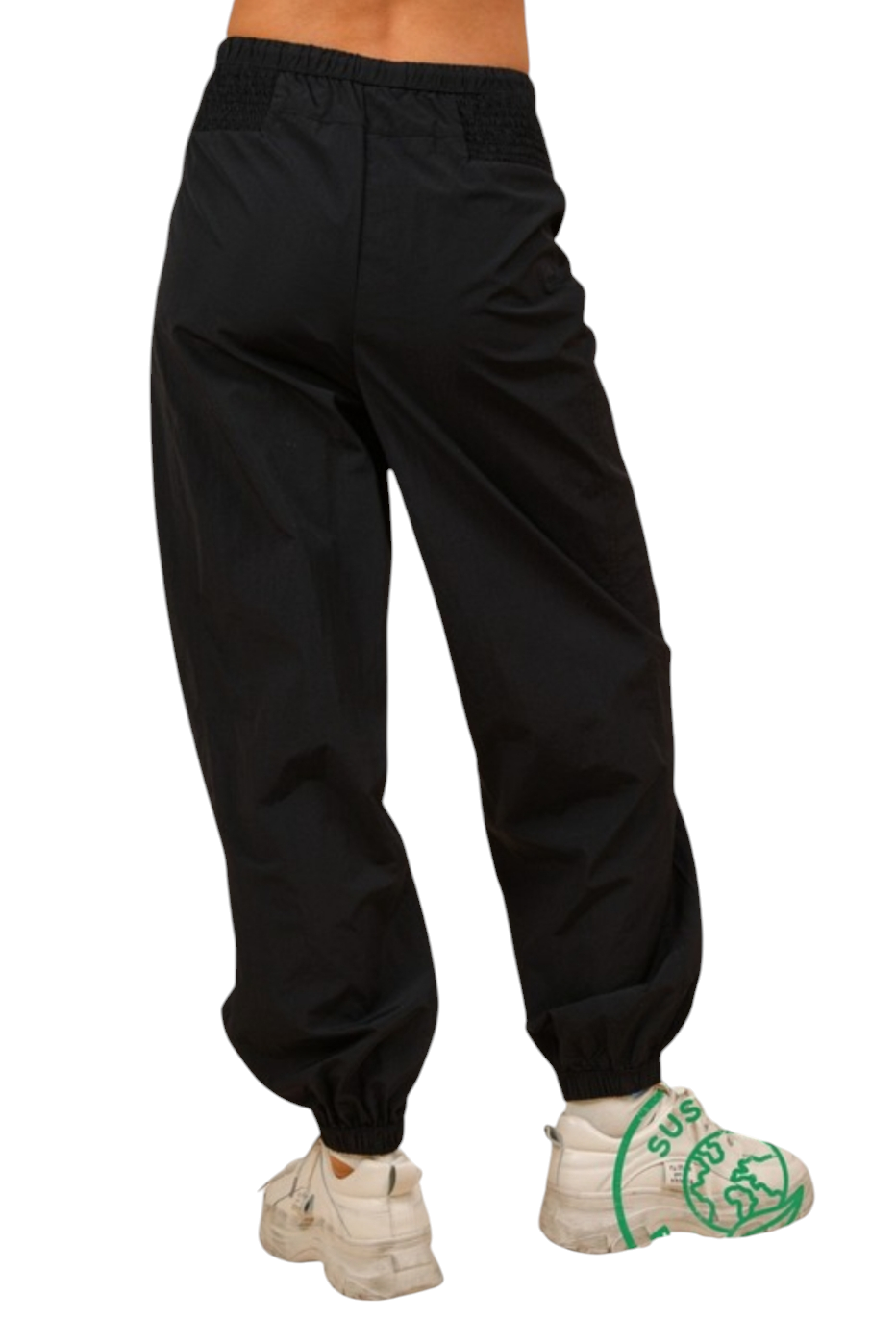 Black Front Patch Pocket Elastic Tie Waist Joggers