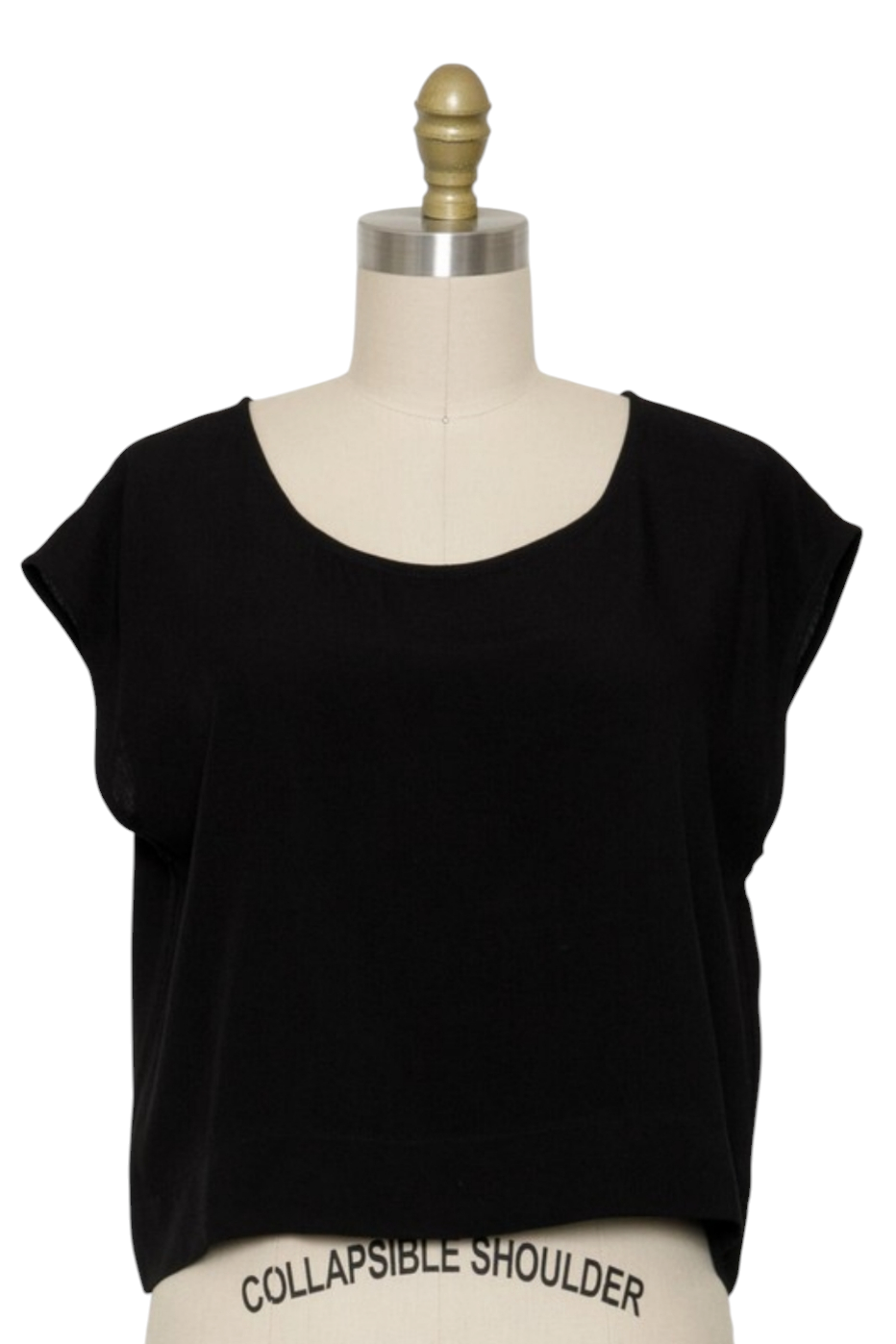 Black Round Neck Woven Boxy Top