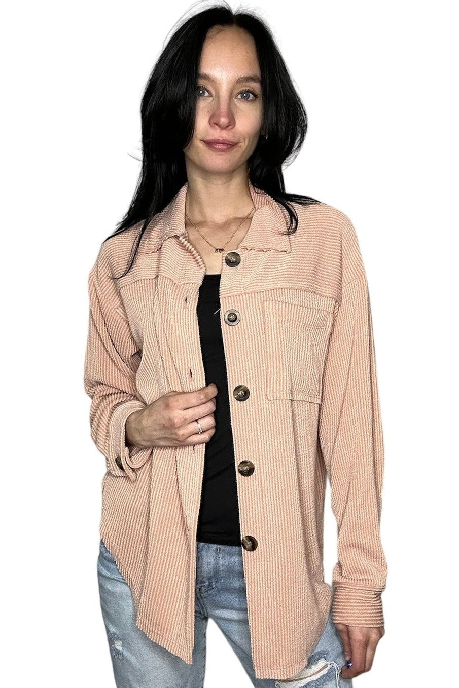 Sherbet Ribbed Cord Button Jacket