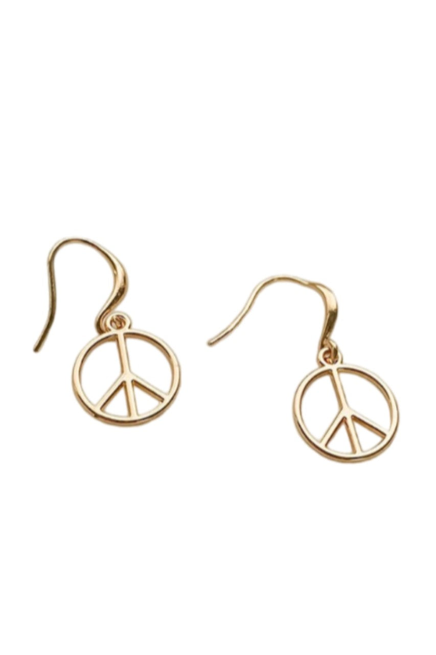 Gold Peace Sign Dangle Earrings