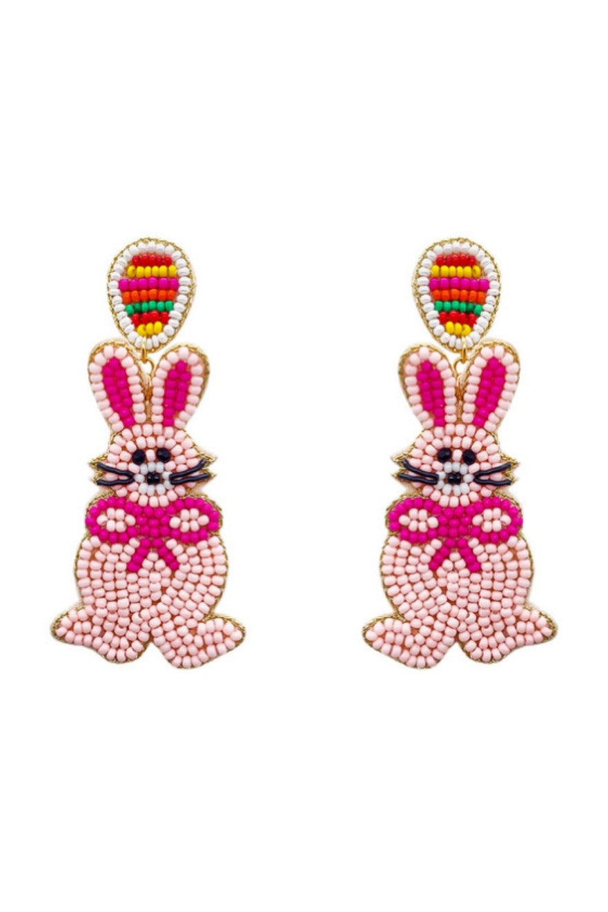 Easter Bunny Pink Beaded Earrings