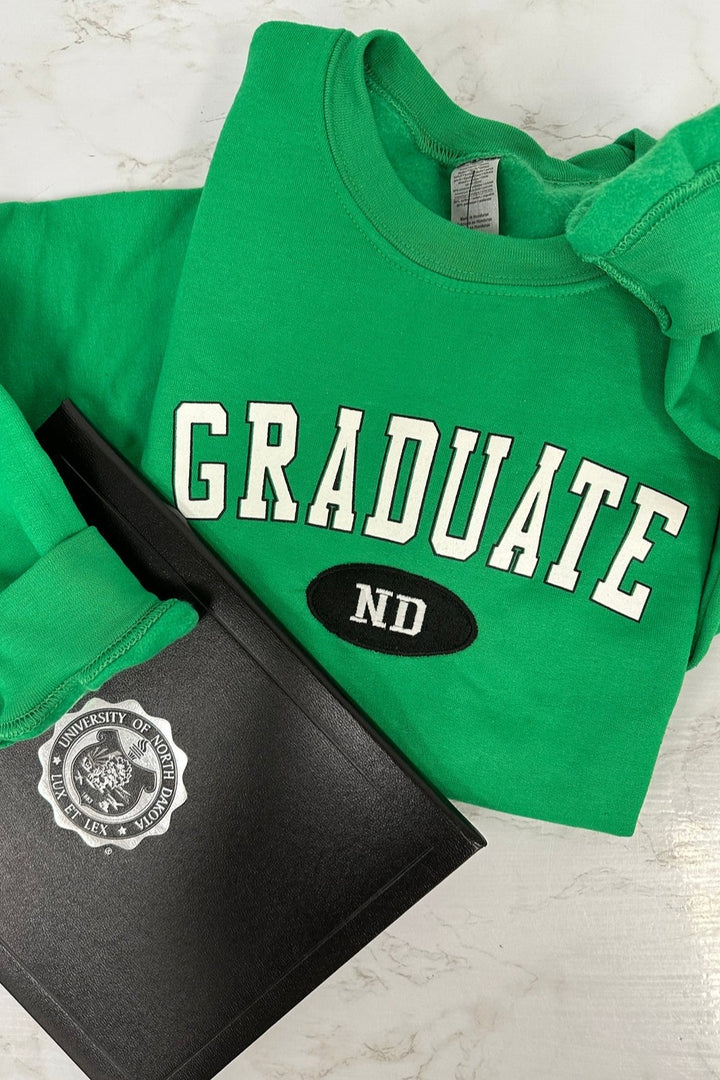 Graduate ND Green Embroidered Crewneck Sweatshirt