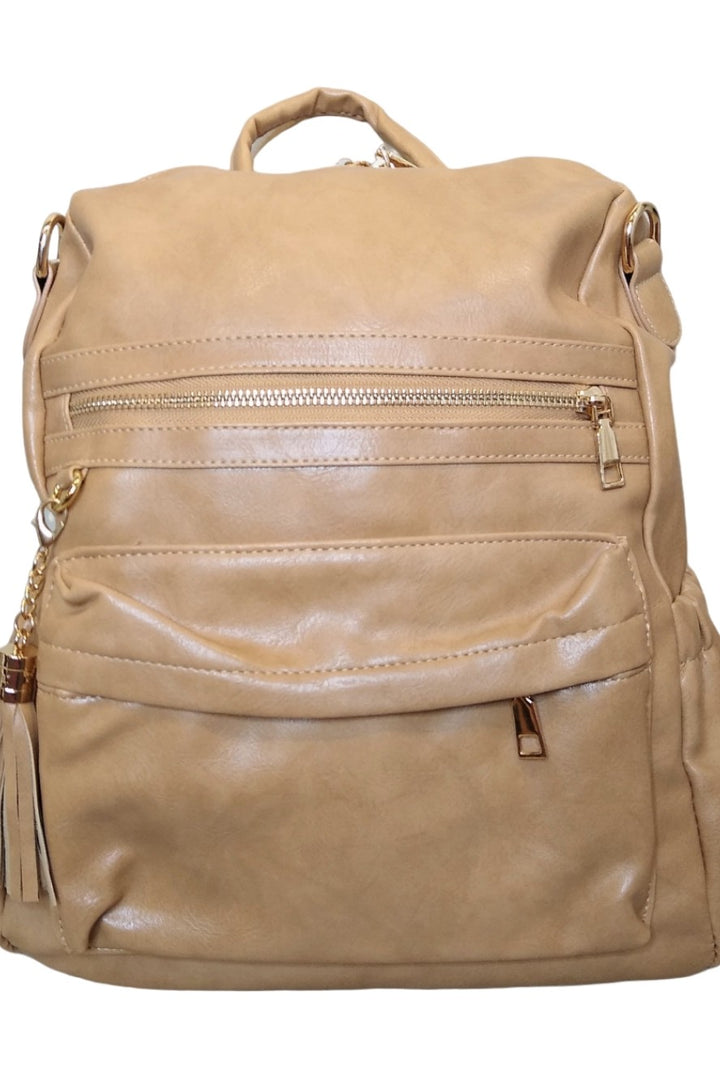 Tan Faux Leather Backpack