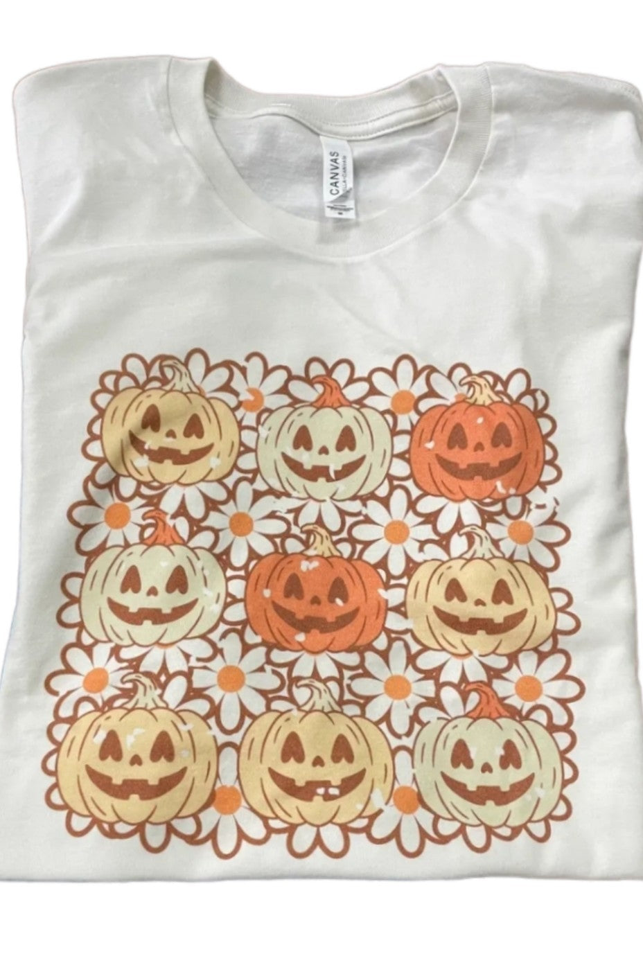 Retro Pumpkins & Daisy White Graphic Tee