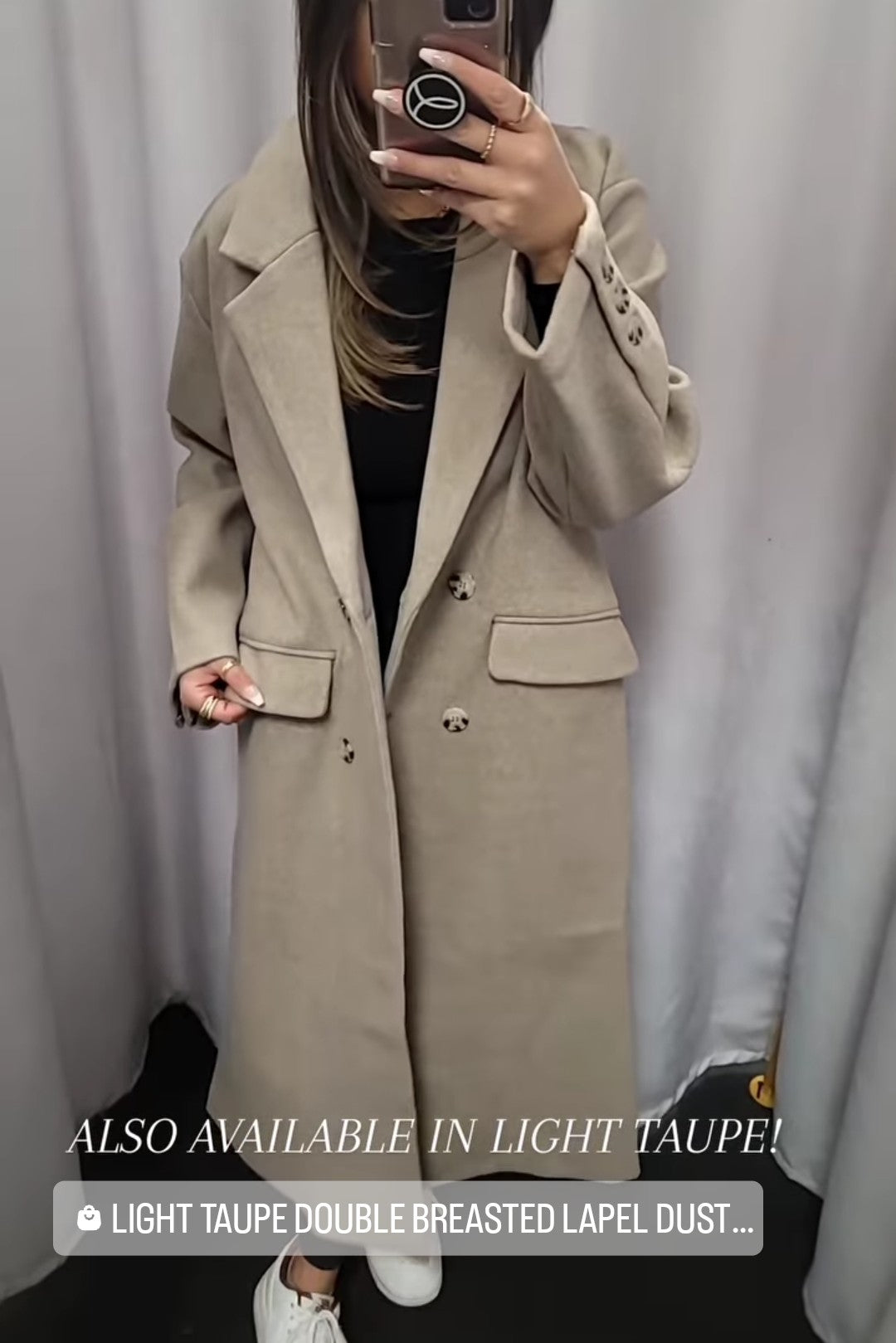 Light Taupe Double Breasted Lapel Duster Coat