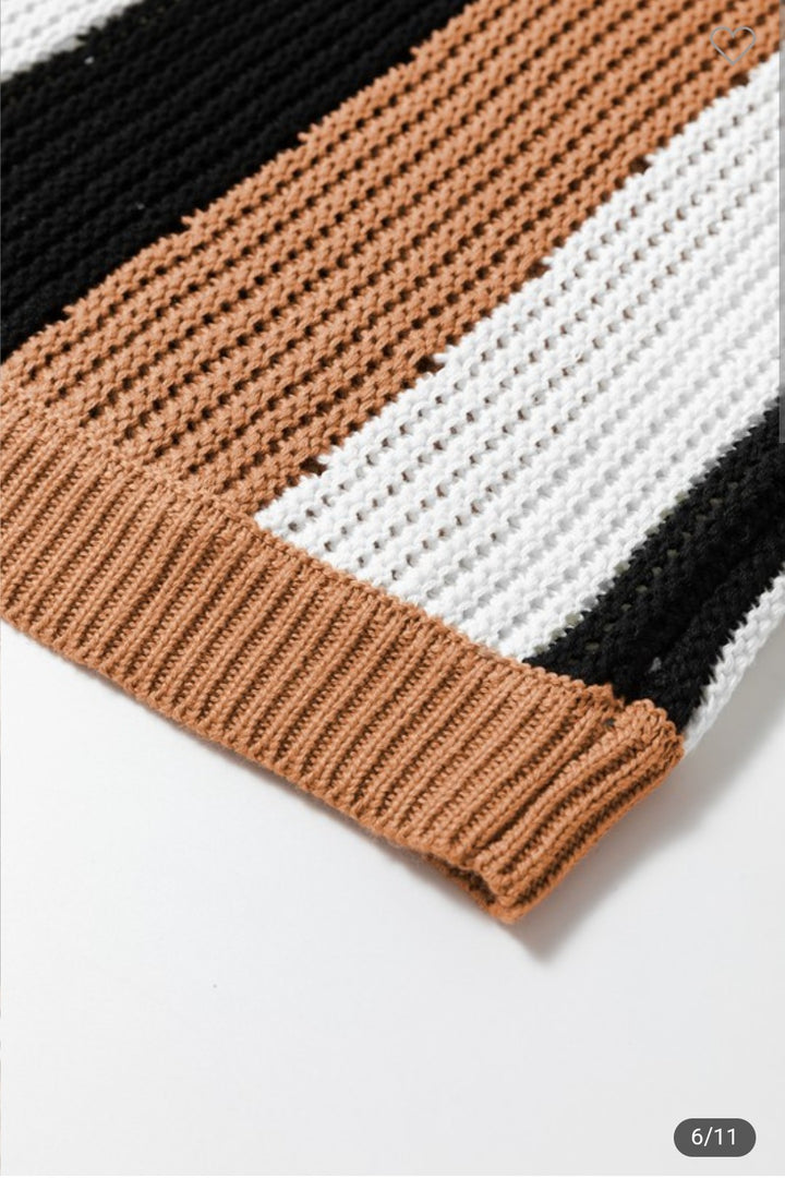 Khaki & Black Stripe Color Block Sleeveless Knitted Sweater Vest