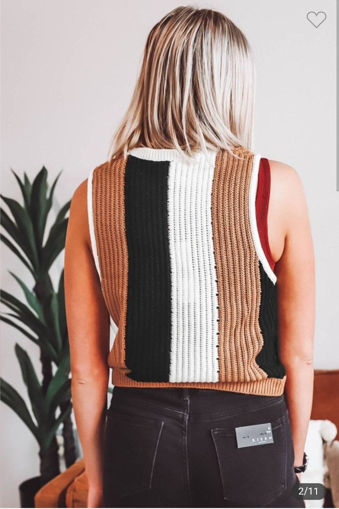 Khaki & Black Stripe Color Block Sleeveless Knitted Sweater Vest