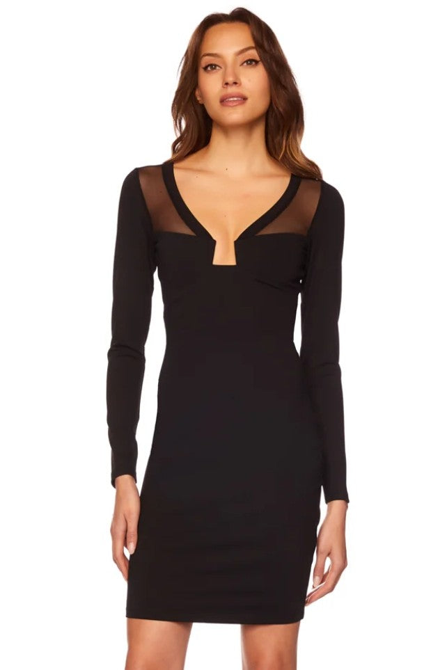 Susana Monaco Black V Neck Wire Mesh Mini Dress