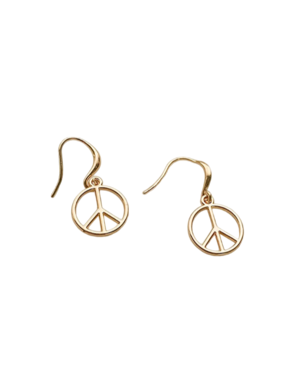 Gold Peace Sign Dangle Earrings