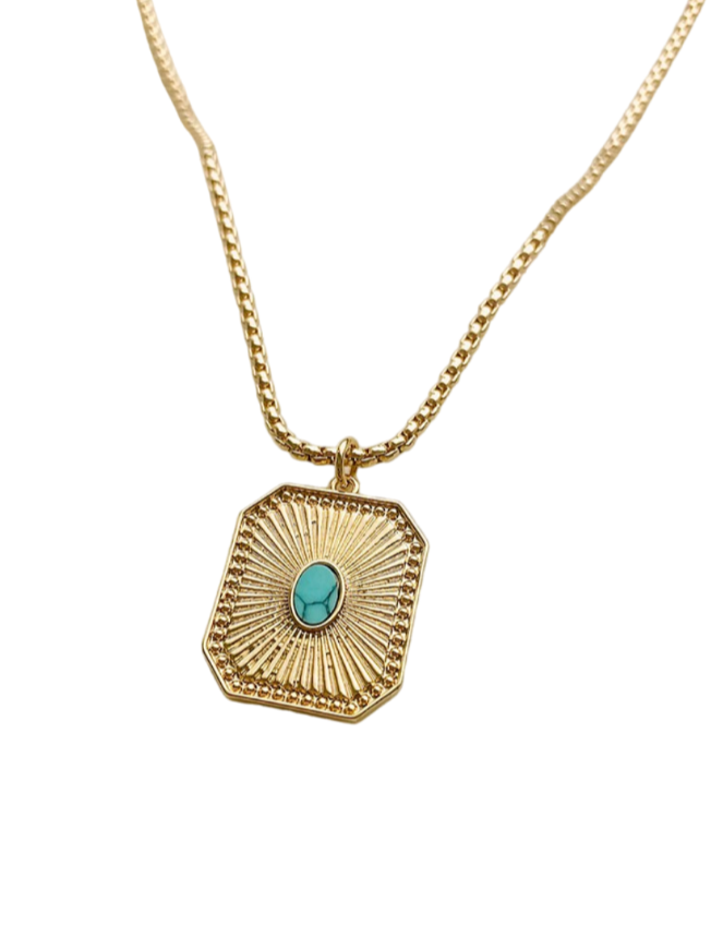 Gold Textured Turquoise Necklace