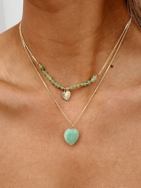 Gold And Green Heart Charm Necklace