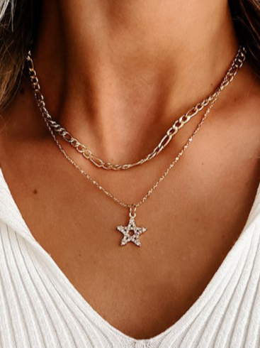 Gold Layered Star And Rhinestone Charm Necklace