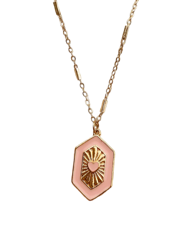 Gold and Pink Dainty Heart Charm Necklace