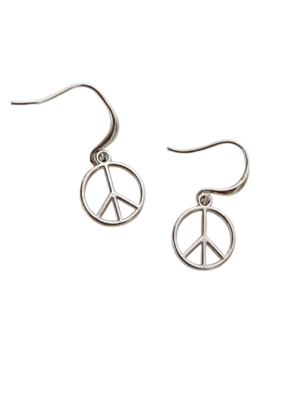 Silver Peace Sign Dangle Earrings