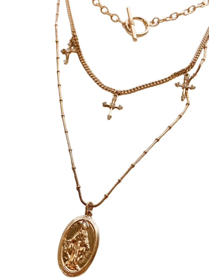 Gold Cross Multi Layered Necklace